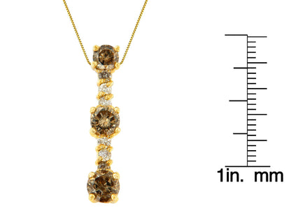 14K Yellow Gold 1 cttw White and Champagne Round Cut Diamond Drop Pendant Necklace (I-J, I1-I2) - Bijoux-NYC Direct