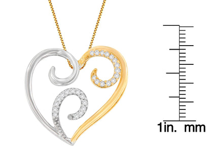10K Two-Toned Gold 1/10 cttw Round Cut Diamond Swirl Heart Accent Pendant Necklace (H-I, I1-I2) - Bijoux-NYC Direct