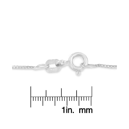 Silver bracelet with a clasp on a white background, featuring a measurement scale.