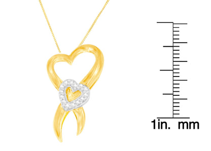10K Two-Tone Gold 1/10 cttw Diamond Heart Pendant Necklace (H-I, I1-I2) - Bijoux-NYC Direct
