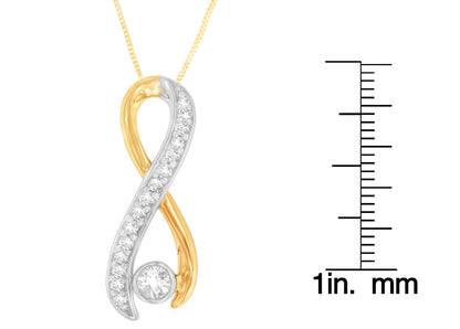 10K Two-Tone Gold 1/5 cttw Diamond Radiant Ribbon Pendant Necklace (H-I, I1-I2) - Bijoux-NYC Direct