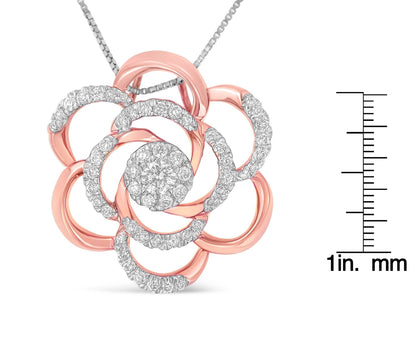 10K Rose Gold Plated Flower Accent Pendant Necklace with 1/2 cttw Round Cut Diamond (H-I, I1-I2) - Bijoux-NYC Direct