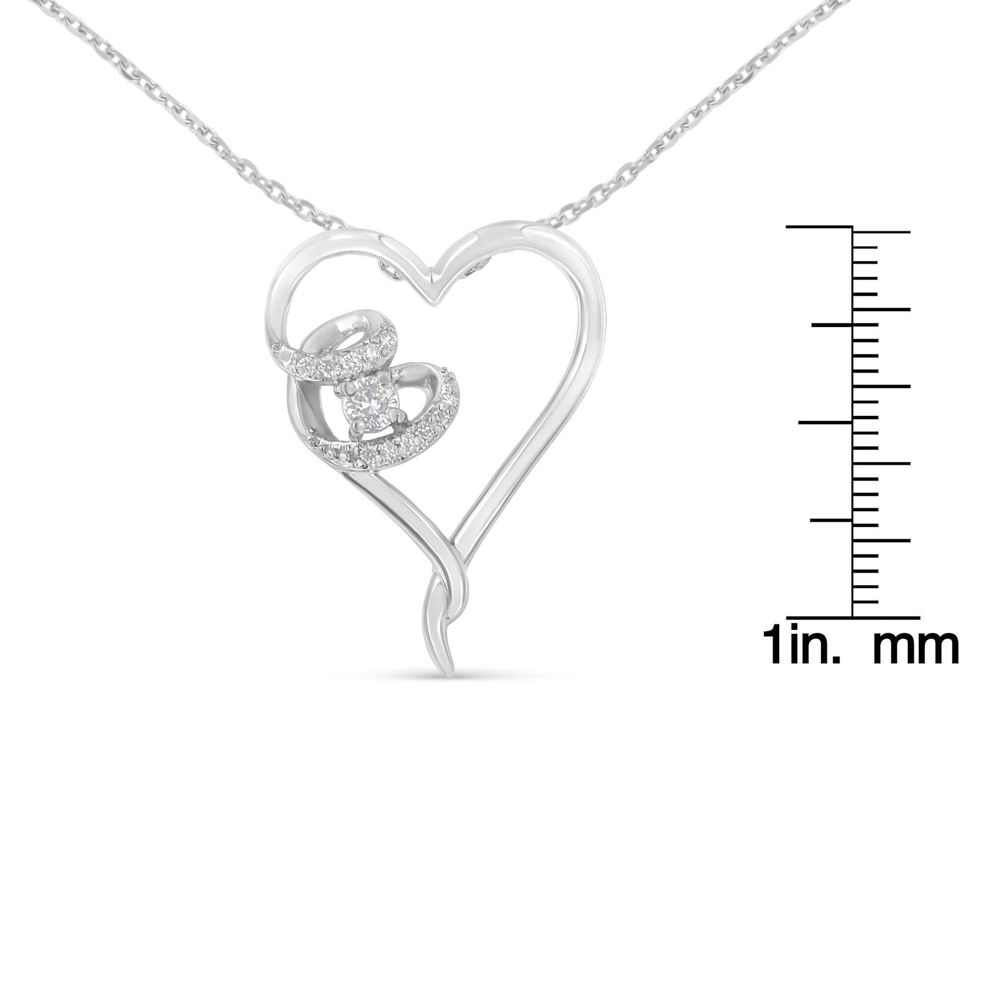 .925 Sterling Silver 1/10 cttw Diamond Heart Pendant Necklace (H-I, I1-I2) - Bijoux-NYC Direct