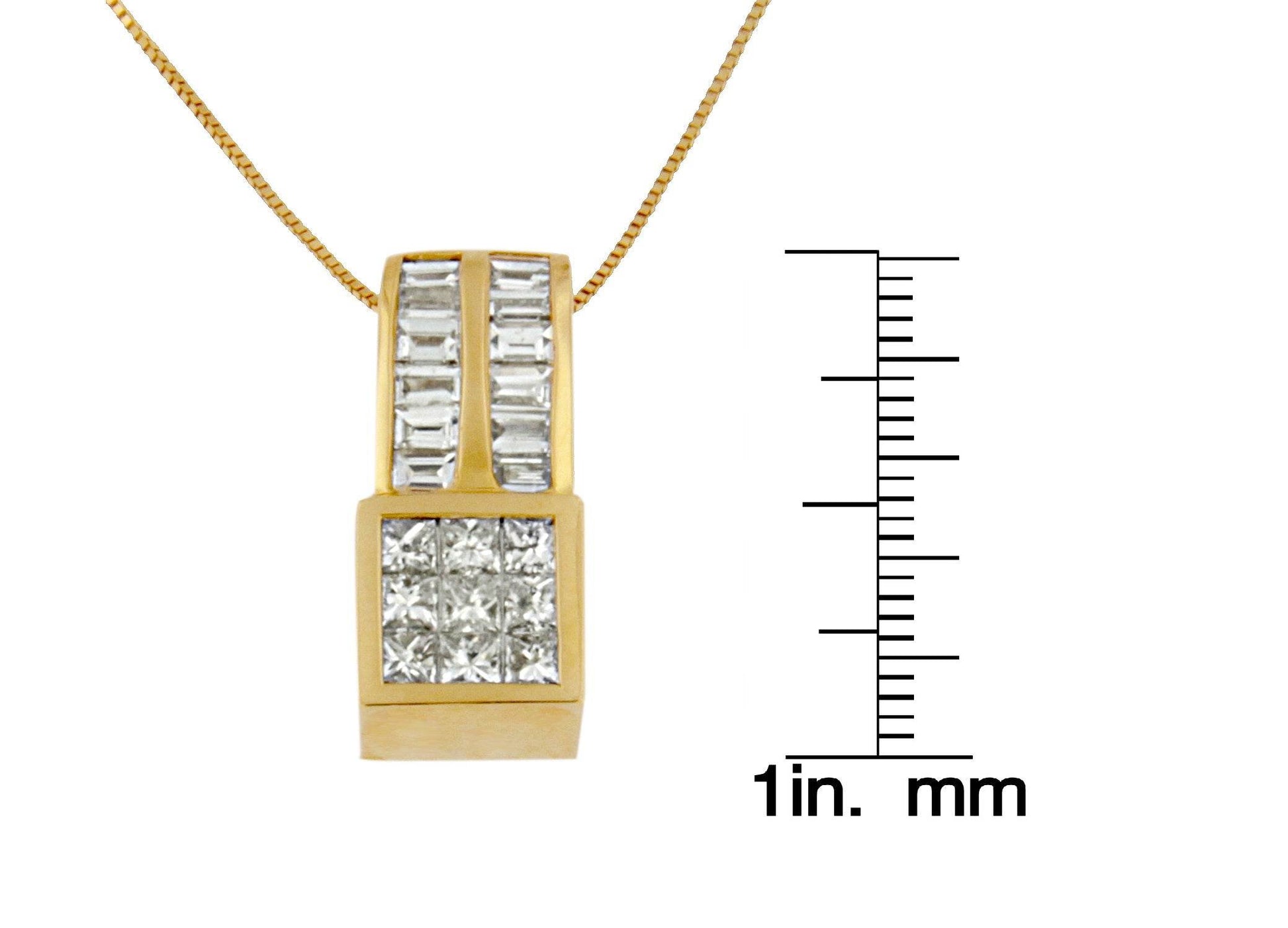 14K Yellow Gold 1 1/4 cttw Princess and Baguette Cut Geometric Inspired Diamond Pendant Necklace (H-I, VS1-VS2) - Bijoux-NYC Direct