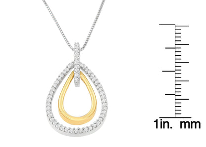 14K Two-Tone Gold Round Cut Diamond Double Burst Pendant Necklace (1/4 cttw, H-I Color, SI2-I1 Clarity) - Bijoux-NYC Direct