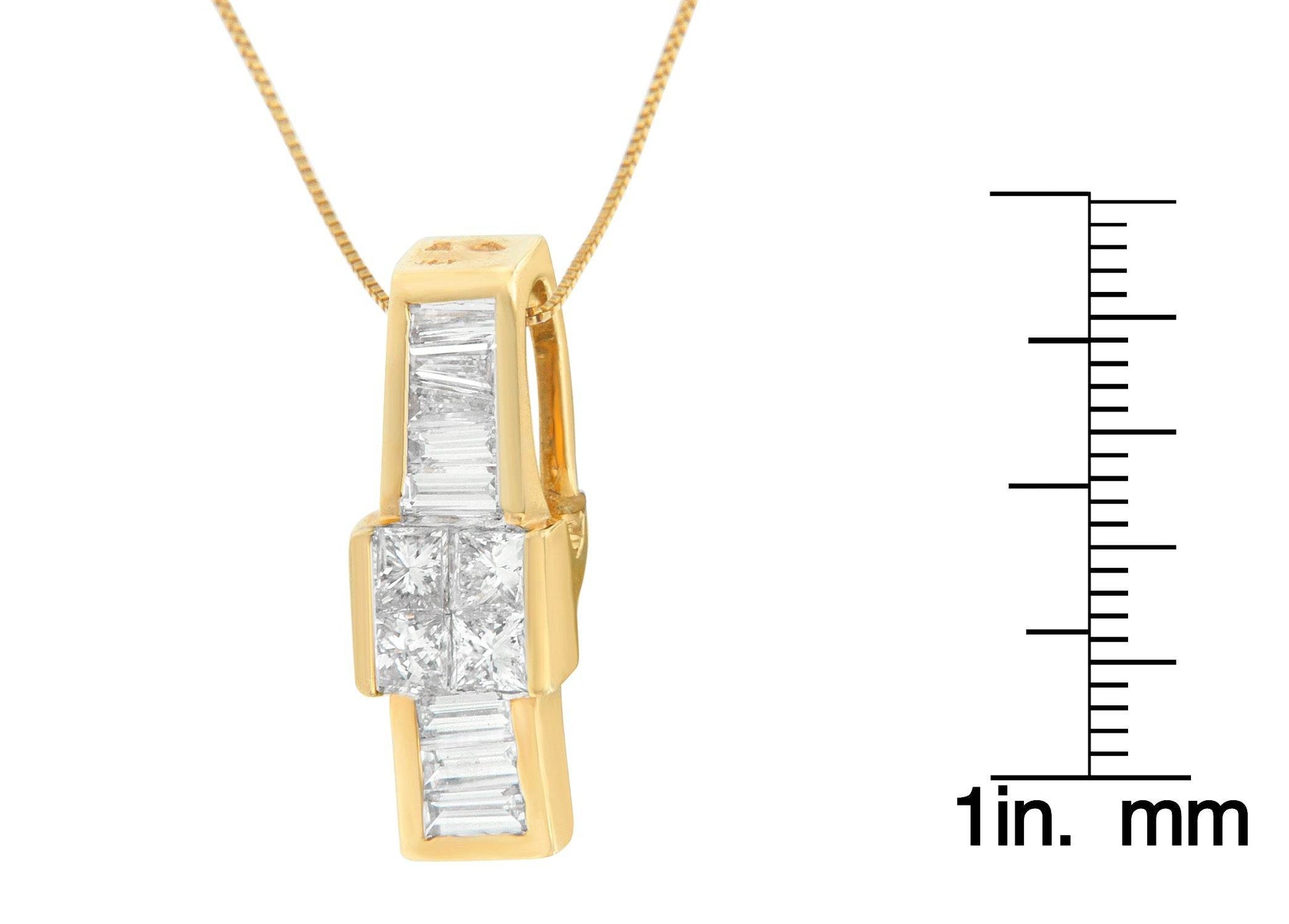 14K Yellow Gold 1 1/10 cttw Baguette and Princess Cut Overlapping Diamond Drop Pendant Necklace (H-I, SI1-SI2) - Bijoux-NYC Direct