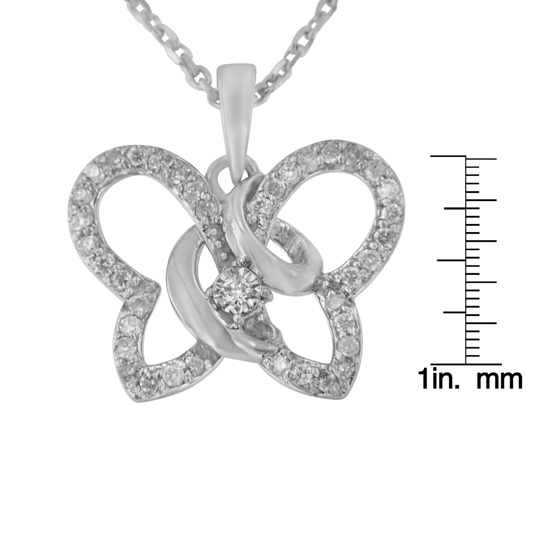 .925 Sterling Silver 1/4 cttw Prong-Set Diamond Butterfly 18" Pendant Necklace (H-I Color, I1-I2 Clarity) - Bijoux-NYC Direct