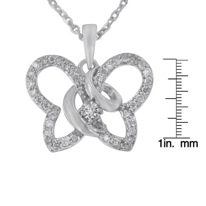 .925 Sterling Silver 1/4 cttw Prong-Set Diamond Butterfly 18" Pendant Necklace (H-I Color, I1-I2 Clarity) - Bijoux-NYC Direct