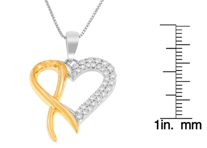 .925 Sterling Silver Two Toned 1/4 cttw Round Cut Diamond Pendant Necklace (H-I, I2-I3) - Bijoux-NYC Direct