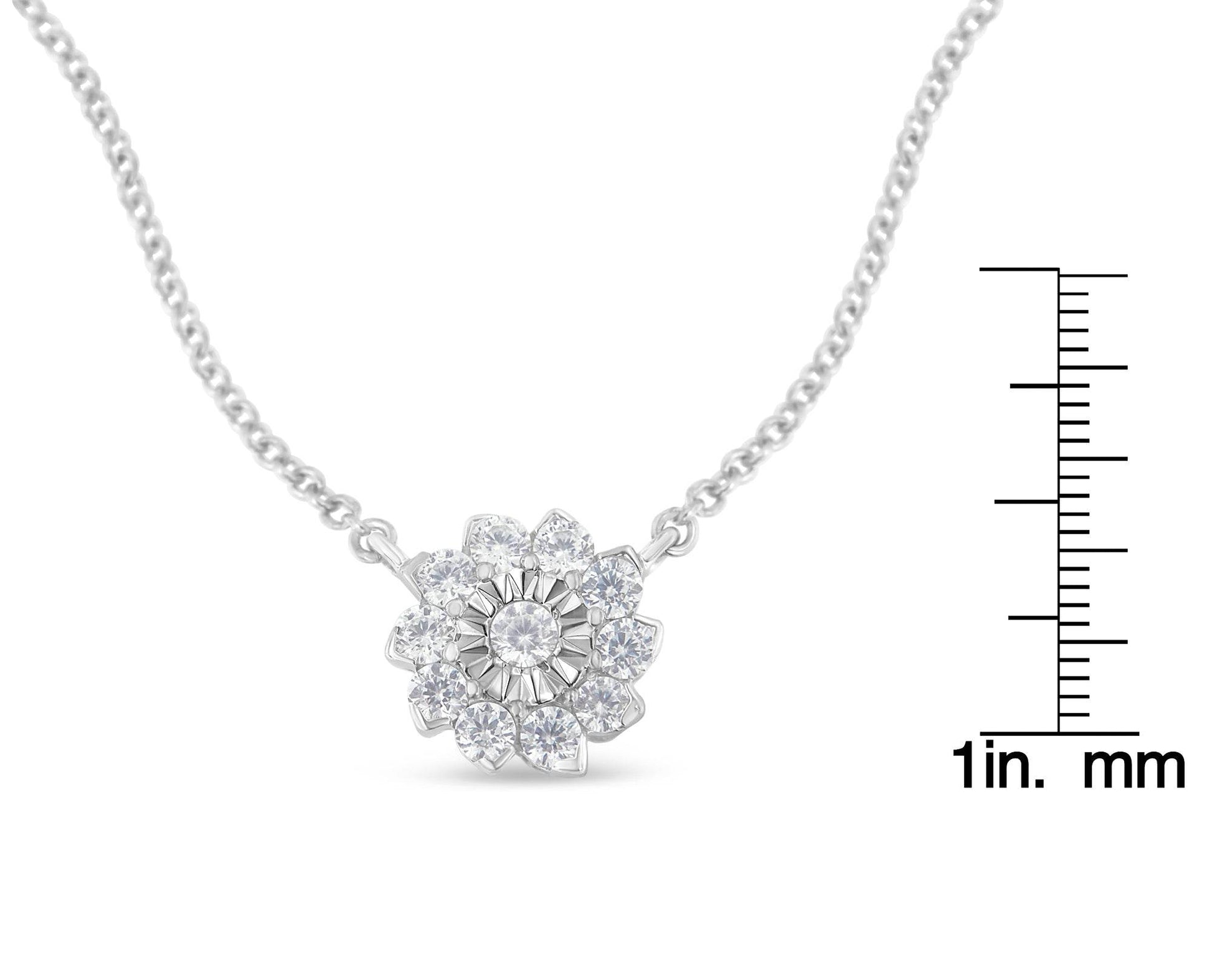 .925 Sterling Silver 1/2 Cttw Diamond Miracle Set Flower Cluster Pendant Necklace with Cable Chain (I-J Color, I1-I2 Clarity) - 18” - Bijoux-NYC Direct