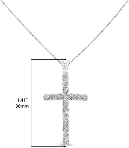 .925 Sterling Silver 1/4 Cttw Diamond Miracle Set Cross Unisex Pendant Necklace 18" (I-J Color, I3 Clarity)
