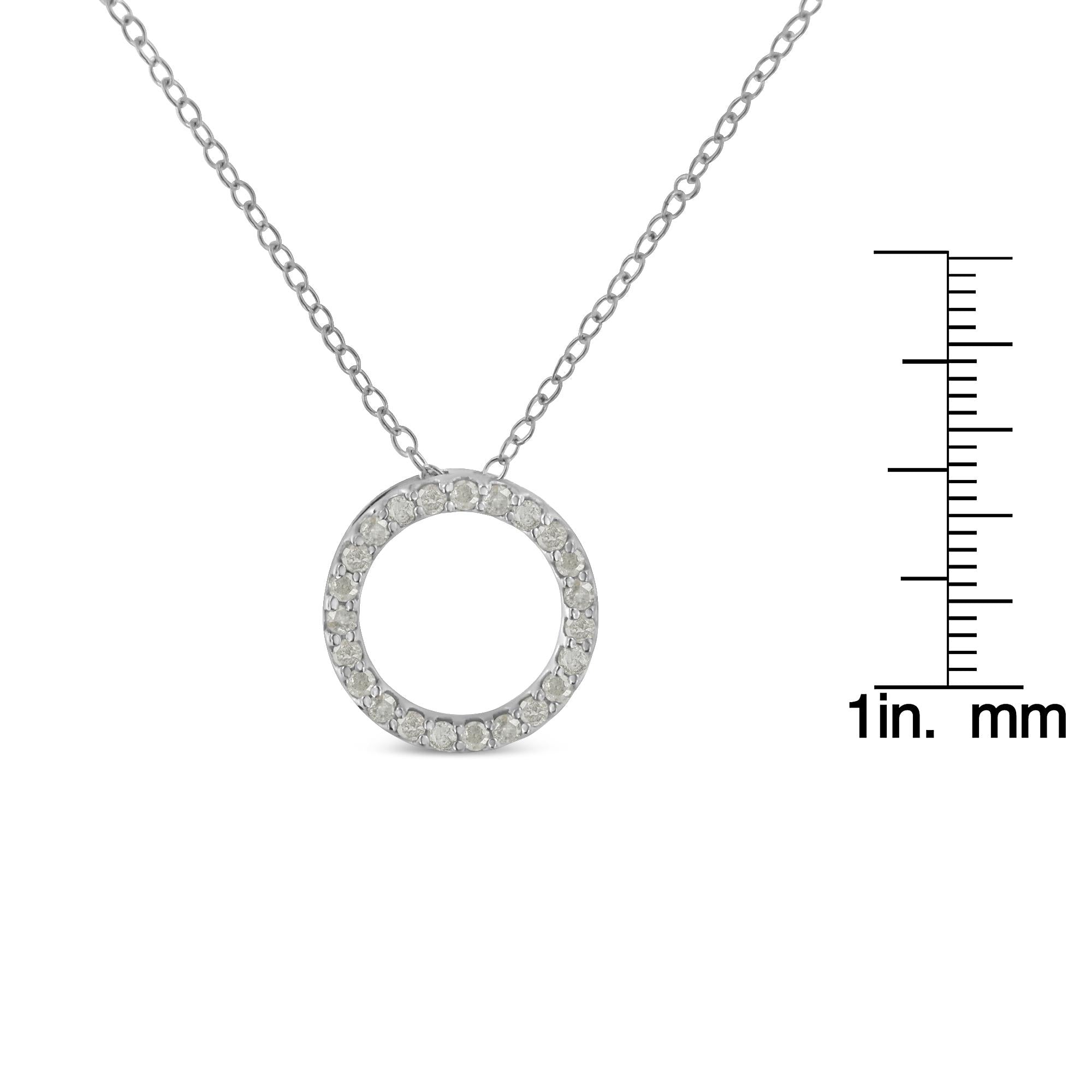 .925 Sterling Silver 1/4 Cttw Round-cut Diamond Open Circle Halo 18" Pendant Necklace (I-J Color, I2-I3 Clarity) - Bijoux-NYC Direct