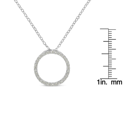 .925 Sterling Silver 1/3 Cttw Round-Cut Diamond Open Circle Halo 18" Pendant Necklace (I-J Color, I2-I3 Clarity) - Bijoux-NYC Direct