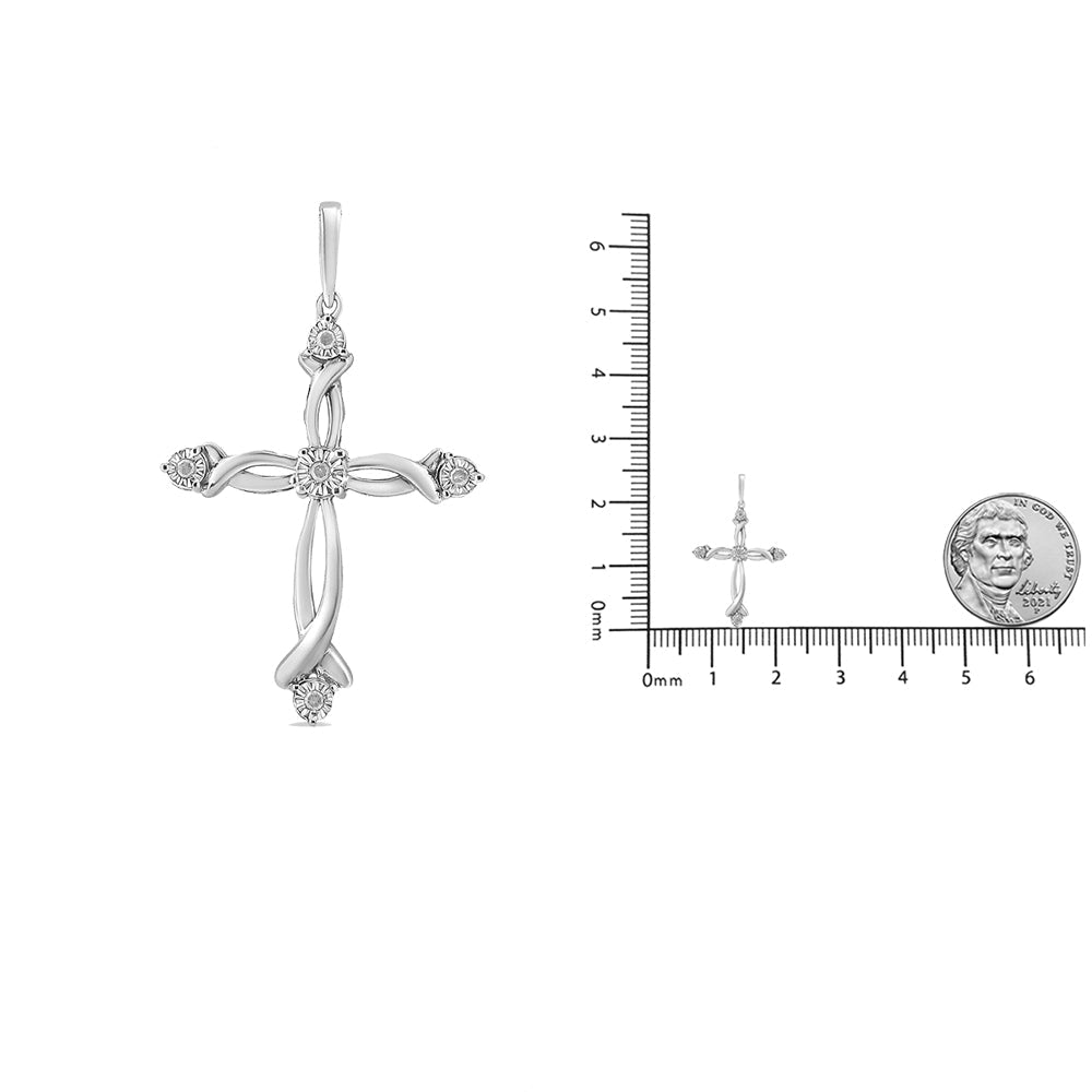 .925 Sterling Silver Round Cut Diamond Accent Cross Pendant Necklace (1/15 cttw, I-J Color, I3 Clarity) - Bijoux-NYC Direct