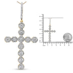 Diamond cross pendant with measurement scale on a white background