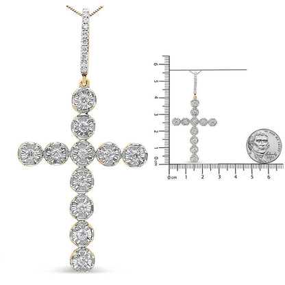 10K Yellow Gold 5/8 Cttw Miracle Set Round Diamond Circle Link Cross Pendant Necklace for Men (H-I Color, SI1-SI2 Clarity) - NO CHAIN INCLUDED - Bijoux-NYC Direct