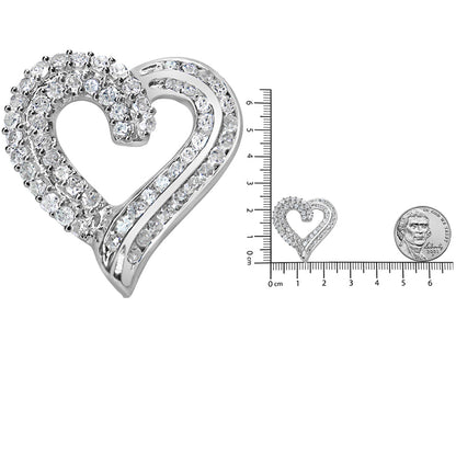 .925 Sterling Silver 1.0 Cttw Prong & Channel-Set Diamond Open work Ribbon Heart Pendant 18" Necklace (I-J Color, I3 Clarity) - Bijoux-NYC Direct