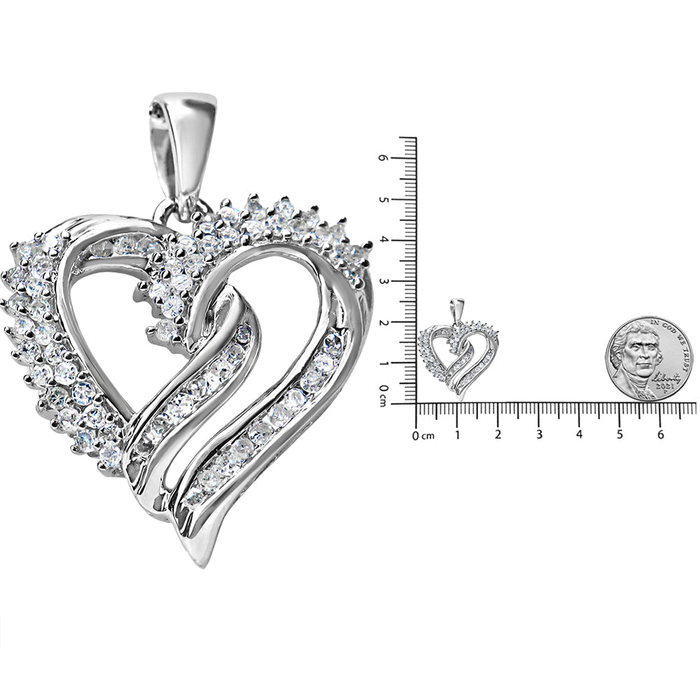 .925 Sterling Silver 1/2 Cttw Diamond Double Row Openwork Heart Pendant 18" Necklace (I-J Color, I3 Clarity) - Bijoux-NYC Direct