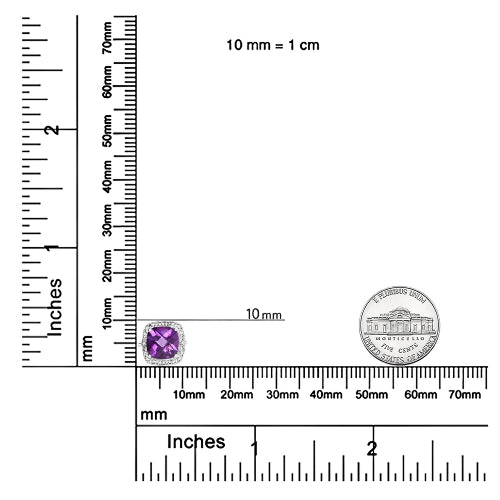 Measurement of a purple gemstone earring with a ruler and Monteverde Fine Jewelry logo.