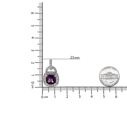 .925 Sterling Silver 8MM Natural Cushion Shaped Amethyst and Diamond Accent Halo with Push Back Dangle Earrings (I-J Color, I2-I3 Clarity) - Bijoux-NYC Direct