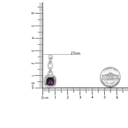 .925 Sterling Silver 6x6MM Cushion Shaped Natural Purple Amethyst and Diamond Accent Drop and Dangle Earrings (I-J Color, I1-I2 Clarity) - Bijoux-NYC Direct