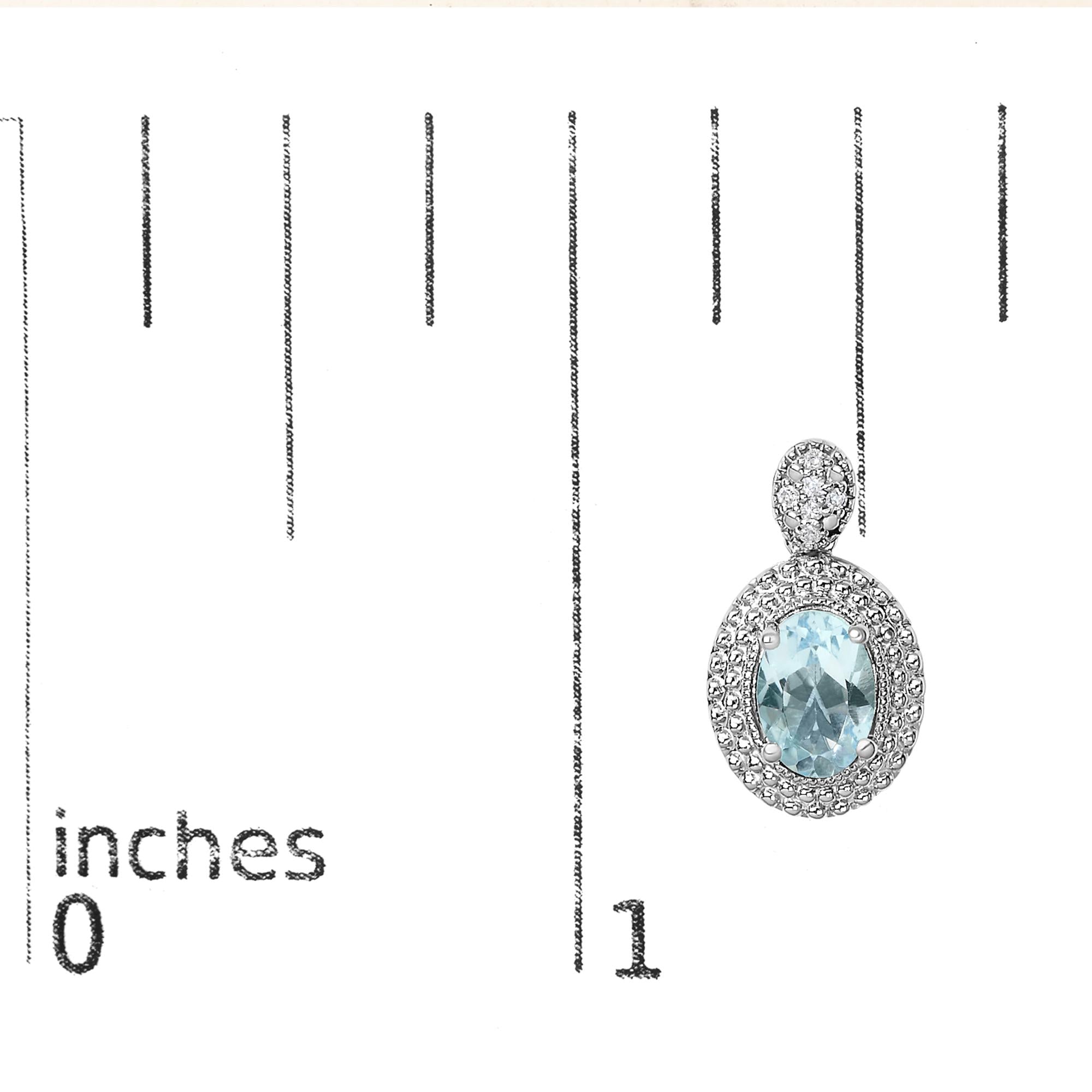 Earring with blue gemstone and diamond accents on a measurement scale