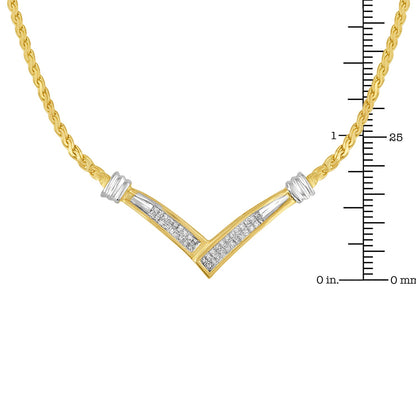 10K Yellow and White Gold 1/2 Cttw Princess Cut Diamond Channel-Set “V” Shape 18" Franco Chain Necklace (H-I Color, SI2-I1 Clarity) - Bijoux-NYC Direct