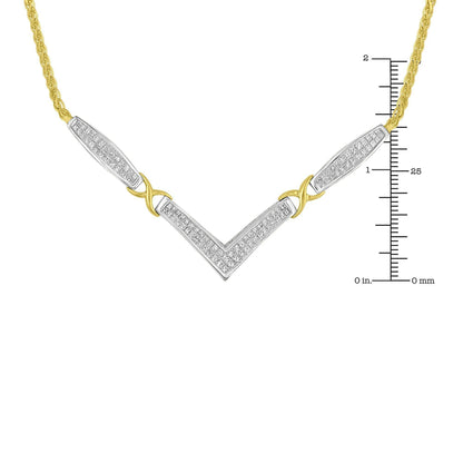 14K Yellow and White Gold 2.0 Cttw Princess Cut Diamond Flared and X-Station V Shaped 18” Franco Chain Statement Necklace (H-I Color, SI2-I1 Clarity) - Bijoux-NYC Direct