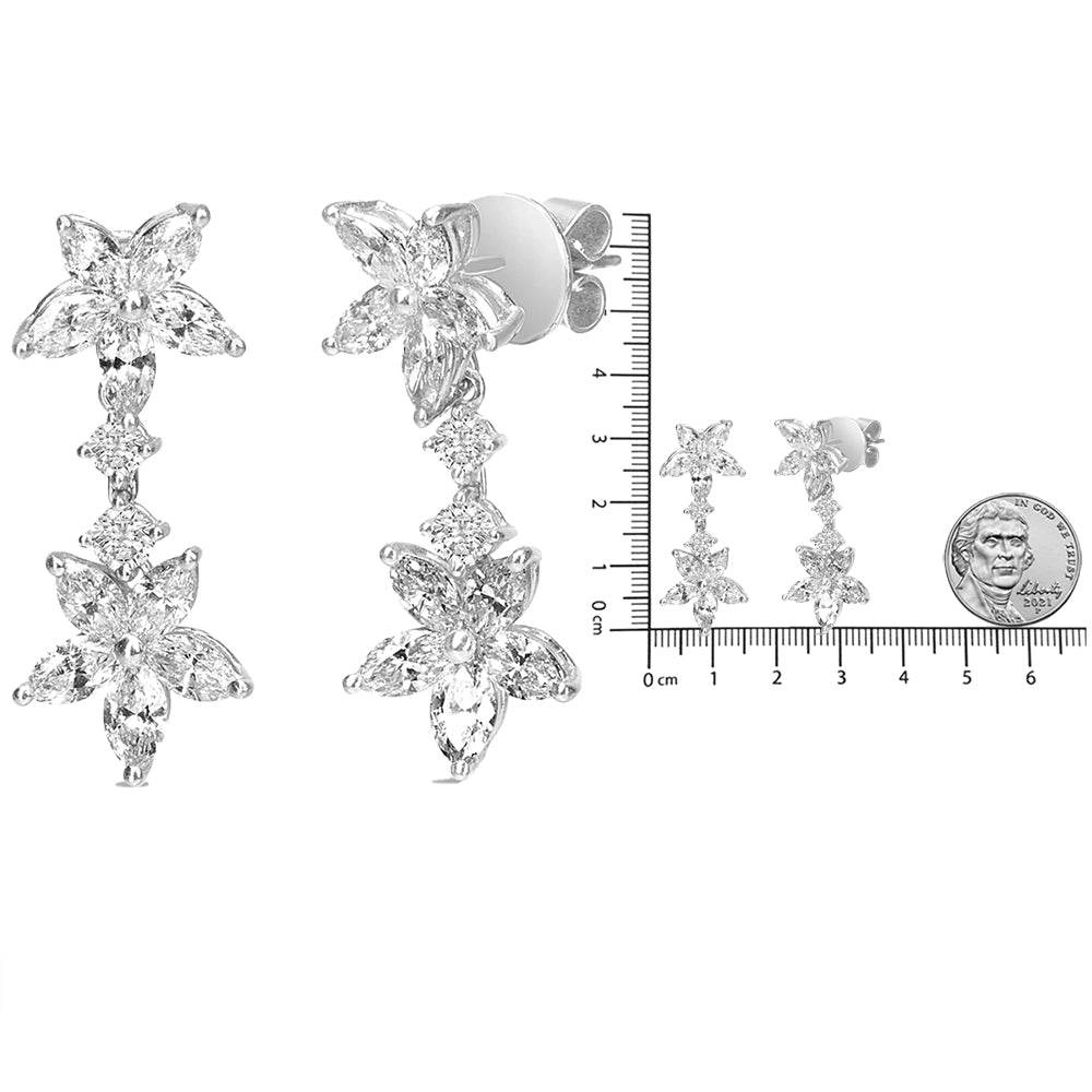 18k White Gold 6.0 Cttw Marquise Diamond Floral Dangle Drop Earrings (E-F Color, VS1-VS2 Clarity) - Bijoux-NYC Direct