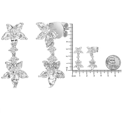 18k White Gold 6.0 Cttw Marquise Diamond Floral Dangle Drop Earrings (E-F Color, VS1-VS2 Clarity) - Bijoux-NYC Direct