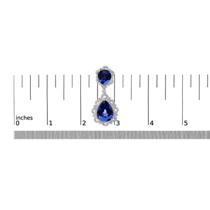 18K White Gold Blue Sapphire and Diamond 2.00 Cttw Diamond Halo Drop and Dangle Earring (G-H Color, SI1-SI2 Clarity) - Bijoux-NYC Direct