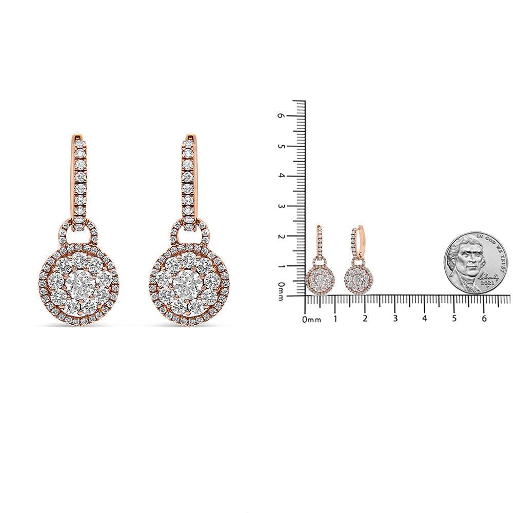 18K Rose Gold 1 1/2 Cttw Round Shaped Diamond Composite Drop and Dangle Leverback Earrings (F-G Color, VS1-VS2 Clarity) - Bijoux-NYC Direct