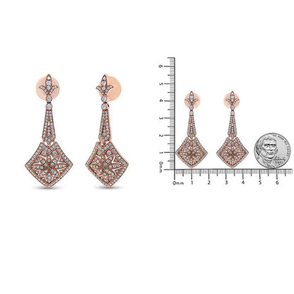 18K Rose Gold 1 1/3 Cttw Diamond Studded Fleur De Lis Trellis Style Drop and Dangle Earring (F-G Color, VS1-VS2 Clarity) - Bijoux-NYC Direct