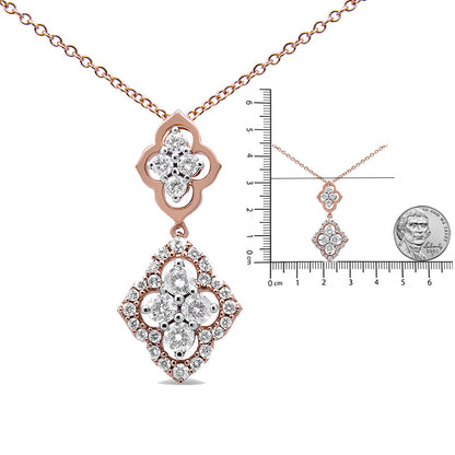 14K Rose Gold 3/4 Cttw Round Diamond Double Quatrefoil Pendant 18" Necklace (H-I Color, I1-I2 Clarity) - Bijoux-NYC Direct