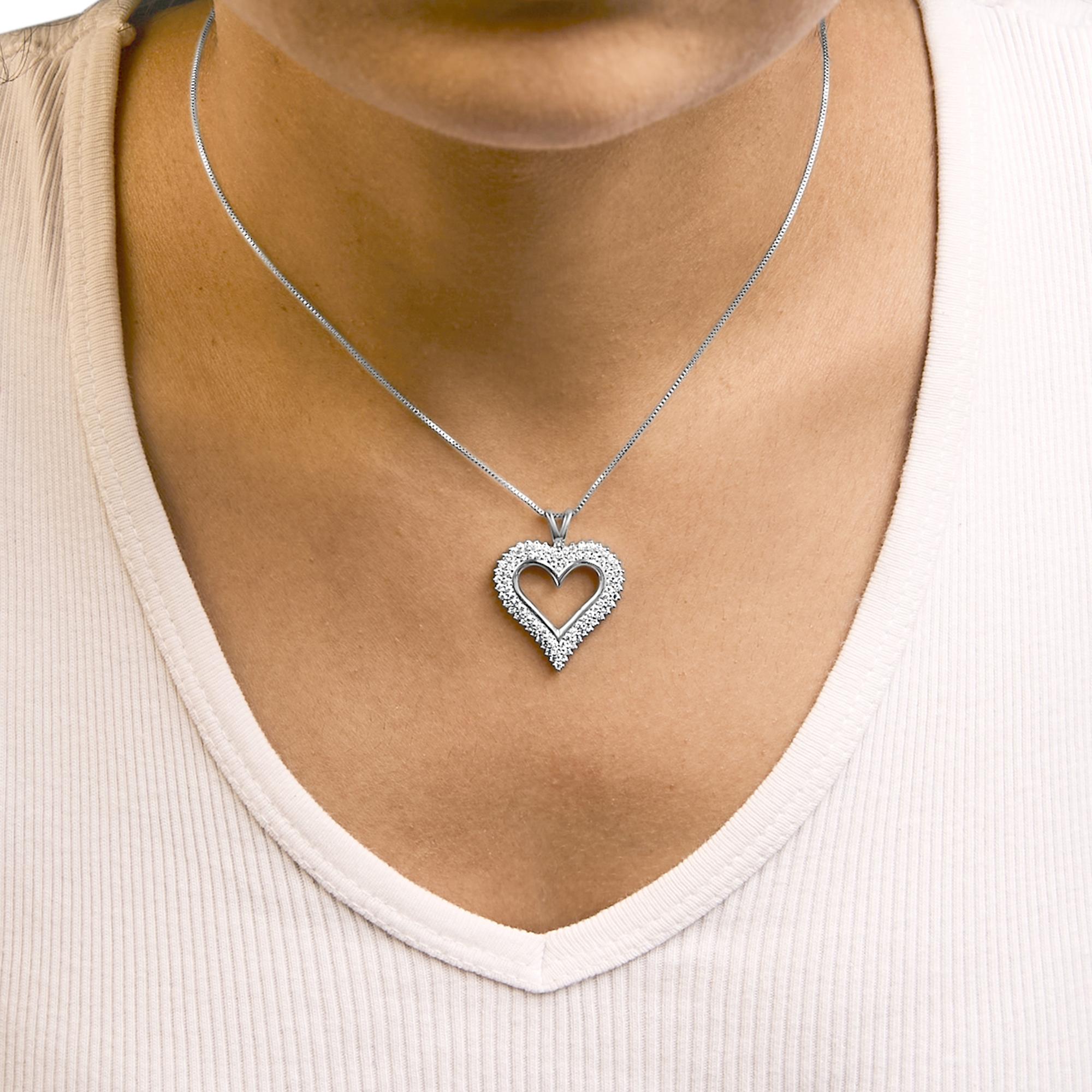 .925 Sterling Silver Diamond Heart 18" Pendant Necklace (I-J Color, I2-I3 Clarity)