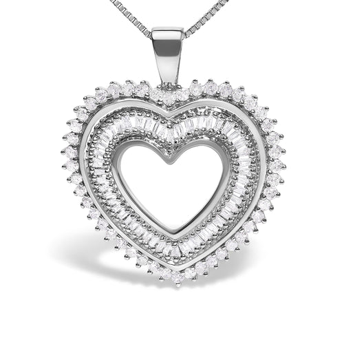 .925 Sterling Silver 1.0 Ctw Diamond Shadow Open Heart Halo 18" Pendant Necklace (I-J Color, I1-I2 Clarity)