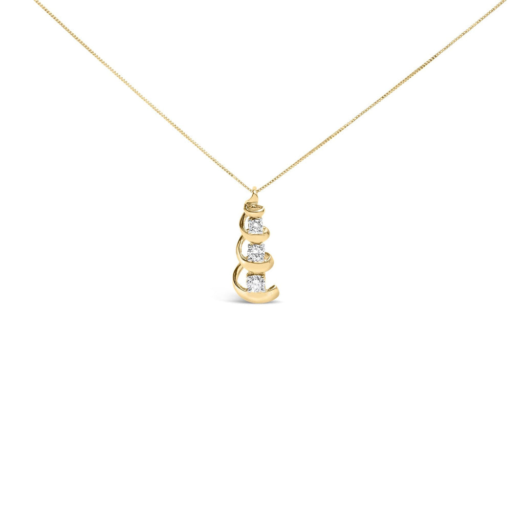 Diamond 3-Stone Swirl Drop Pendant Necklace in 10K Yellow Gold – 1/4 ct