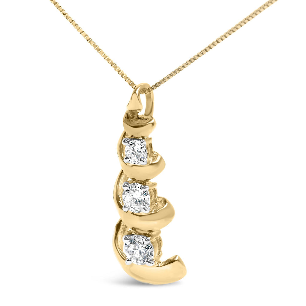 Diamond 3-Stone Swirl Drop Pendant Necklace in 10K Yellow Gold – 1/4 ct