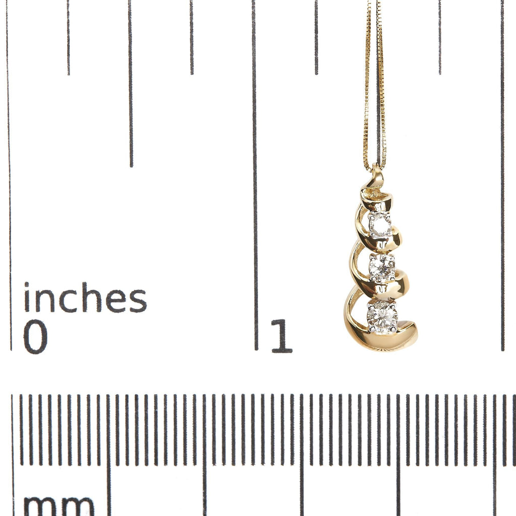 Diamond 3-Stone Swirl Drop Pendant Necklace in 10K Yellow Gold – 1/4 ct