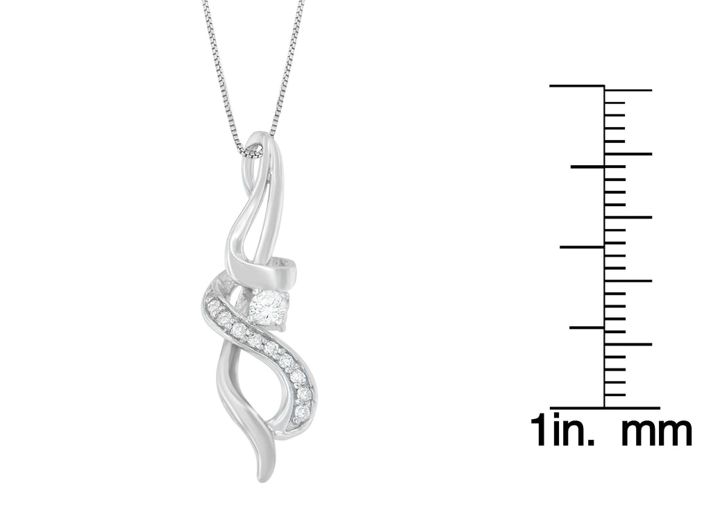 Round Diamond Swirl Pendant Necklace in 10K White Gold – 1/5 Cttw
