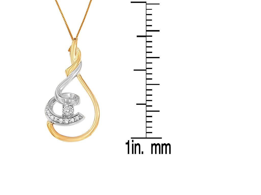 Espira 10K Two-Tone Yellow & White 1/6 Cttw Brilliant-Cut Diamond Layered Spiral 18" Pendant Necklace (H-I Color, I2-I3 Clarity)
