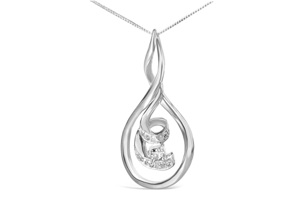 Diamond Layered Spiral Pendant Necklace in 10K White Gold – 1/8 Cttw