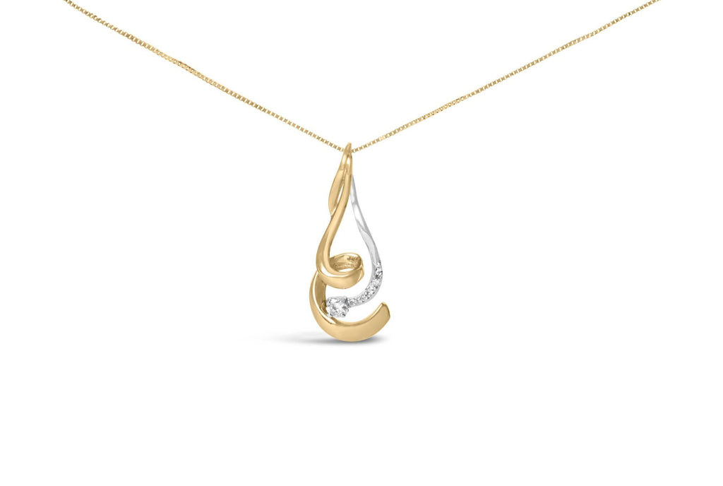 Round Diamond Swirl Pendant Necklace in 10K Two-Tone Gold – 1/10 Cttw