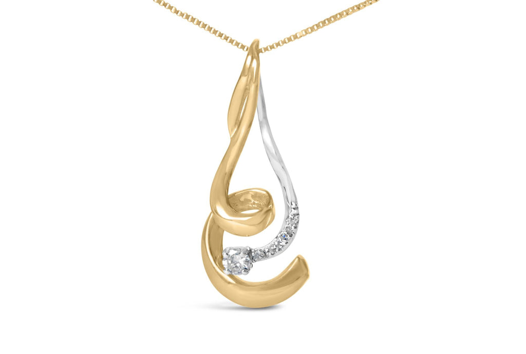 Round Diamond Swirl Pendant Necklace in 10K Two-Tone Gold – 1/10 Cttw