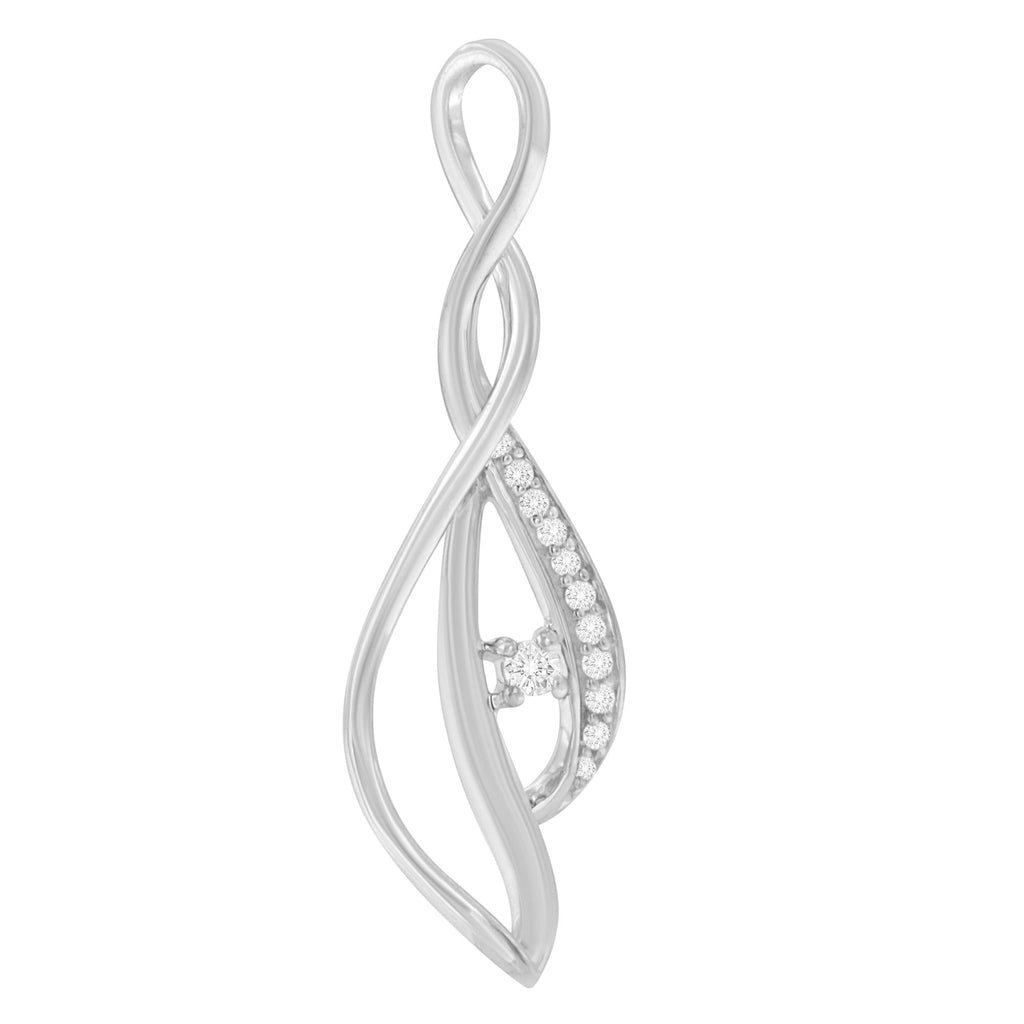 Espira 10K White Gold Round Diamond Accented Open Cascade Twist 18" Pendant Necklace (1/10 Cttw, J-K Color, I1-I2 Clarity)