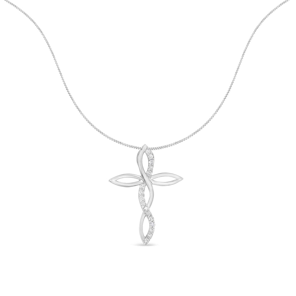 .925 Sterling Silver 1/4 cttw Diamond Cross Pendant Necklace (I-J, I3)
