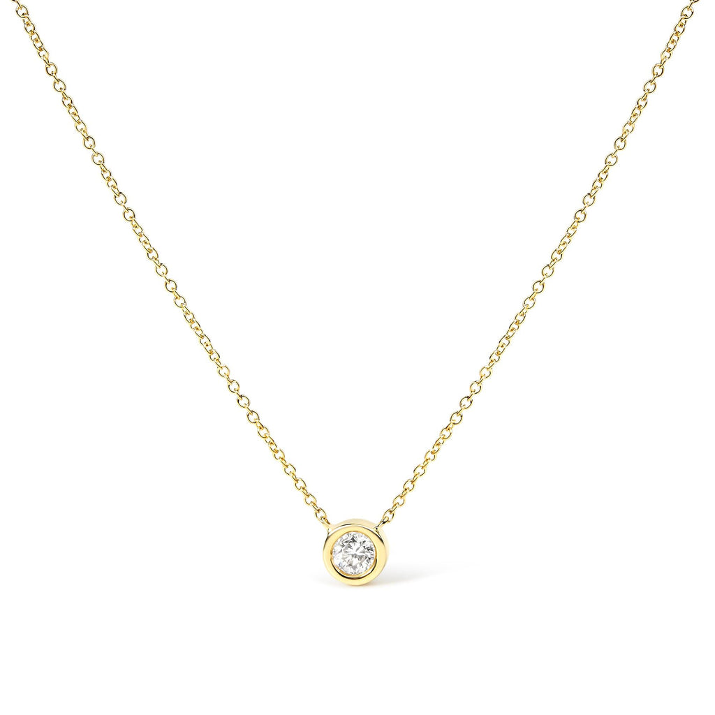 10K Gold 1/10 Carat Round Brilliant-Cut Diamond Modern Bezel-Set Solitaire 16"-18" Pendant Necklace