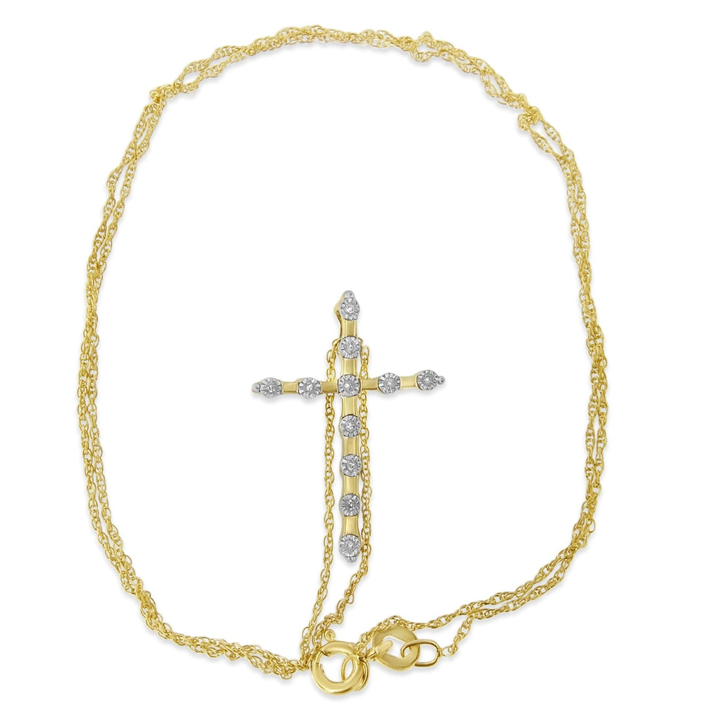 10K Yellow Gold Plated .925 Sterling Silver Miracle Set Diamond Accent Cross 18" Pendant Necklace (I-J Color, I3 Clarity)