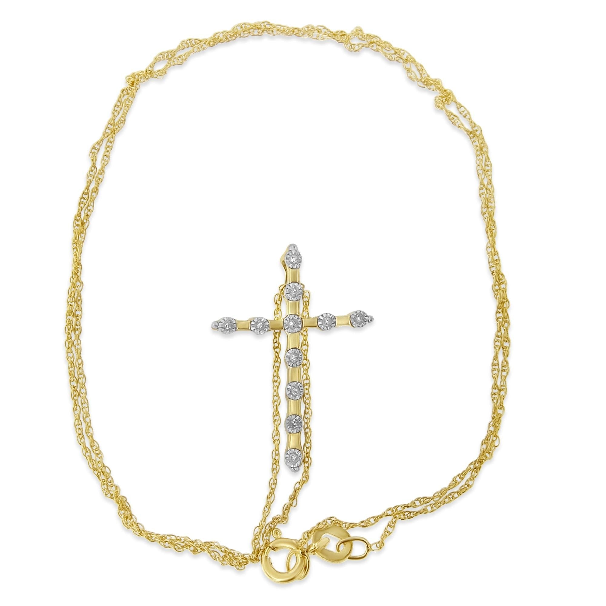 10K Yellow Gold Plated .925 Sterling Silver Miracle Set Diamond Accent Cross 18" Pendant Necklace (I-J Color, I3 Clarity)