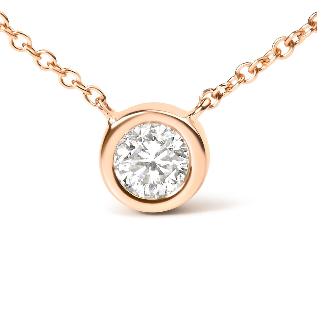 10K Rose Gold 1/5 Carat Round Brilliant-Cut Diamond Modern Bezel-Set Solitaire 16"-18" Pendant Necklace (H-I Color, SI2-I1 Clarity)